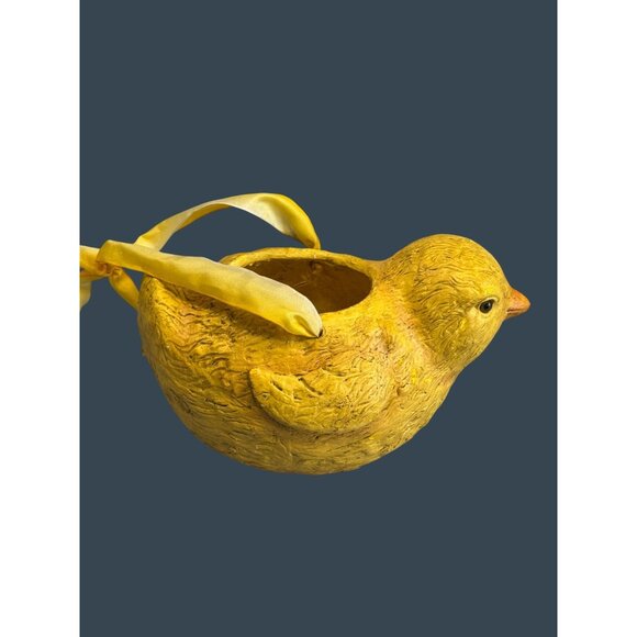 Vintage Bethany Lowe Hand Signed Paper Pulp Chick Bucket Basket Yellow 8" 1990's - Picture 3 of 8
